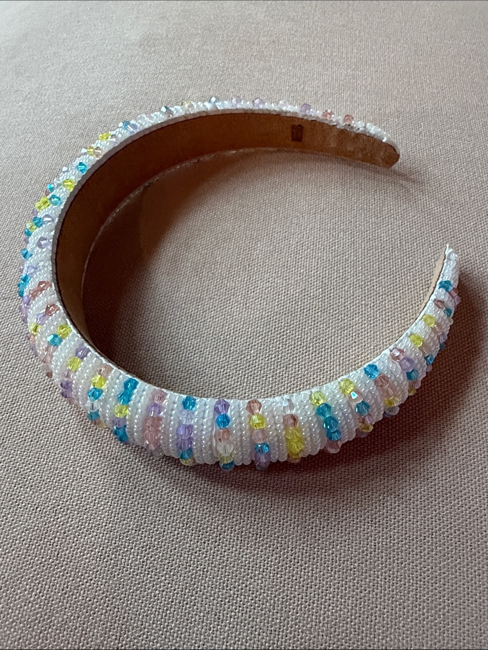 Bari Lynn White Beaded Kids Headband with Pastel Bead Crystal Accents